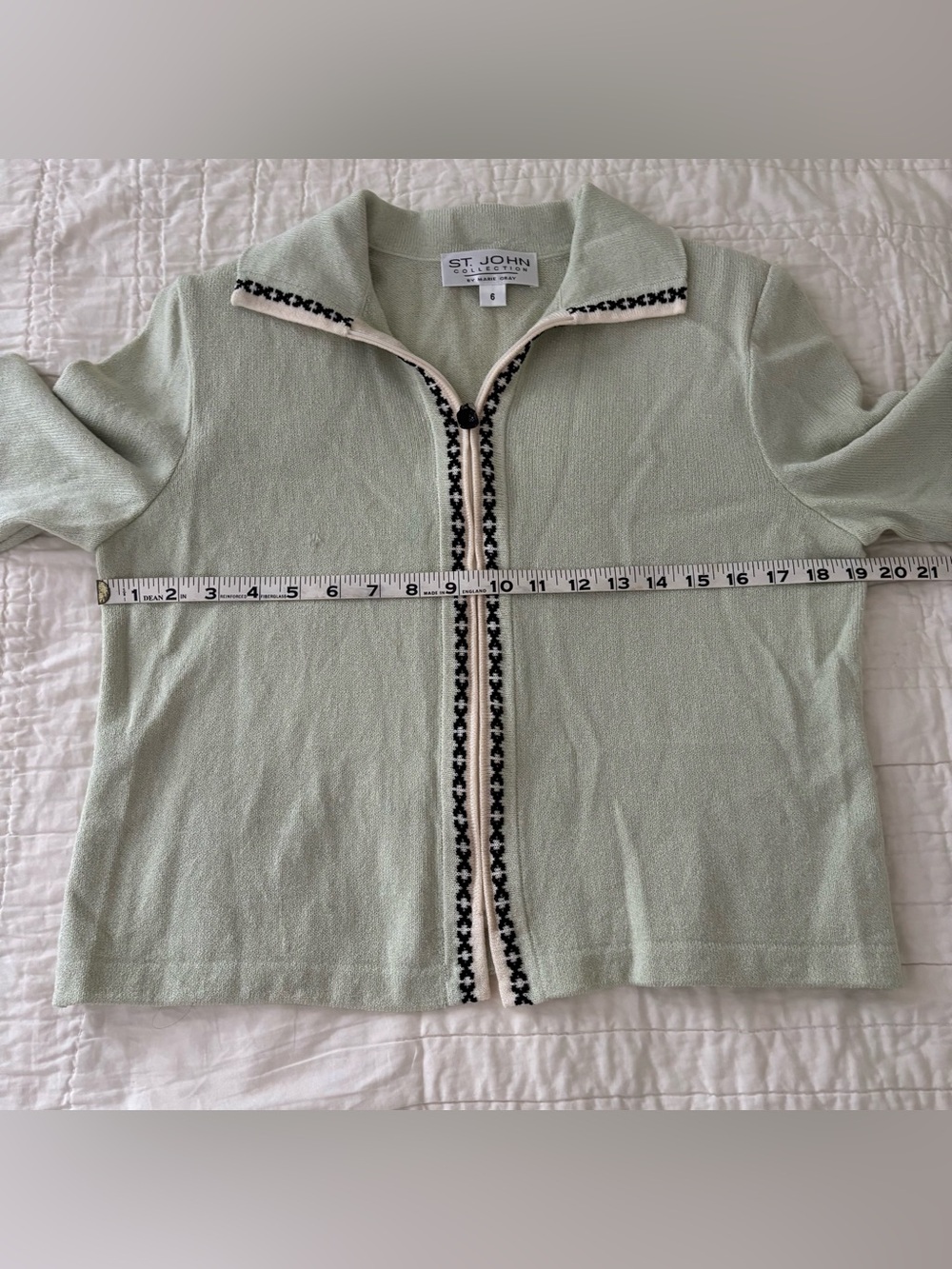St. John Collection by Marie Gray Green Zip Knit Sweater Long Sleeve Vintage - Picture 4 of 14
